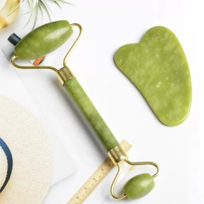 Kit Rolo Pedra Jade e Pedra Gua Sha para Massagem Facial