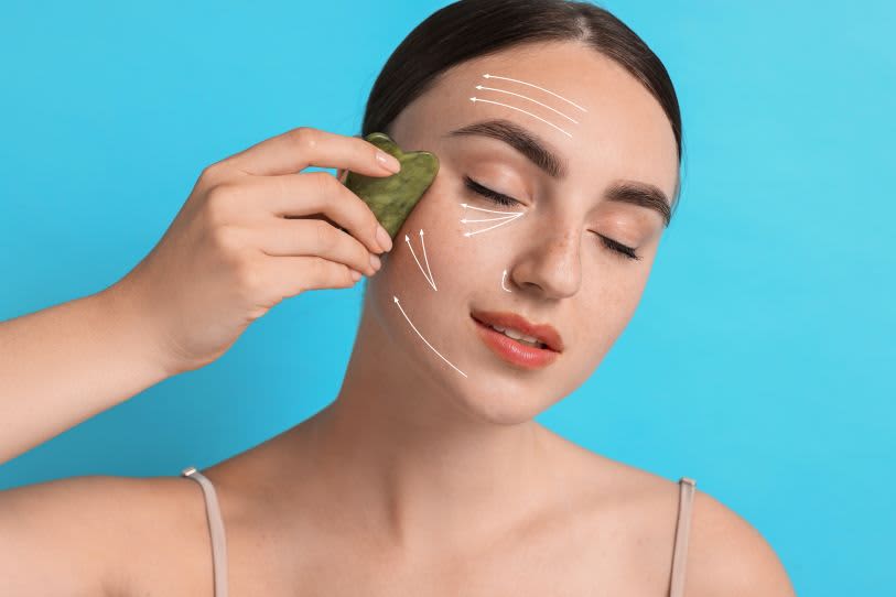 Kit Rolo Pedra Jade e Pedra Gua Sha para Massagem Facial
