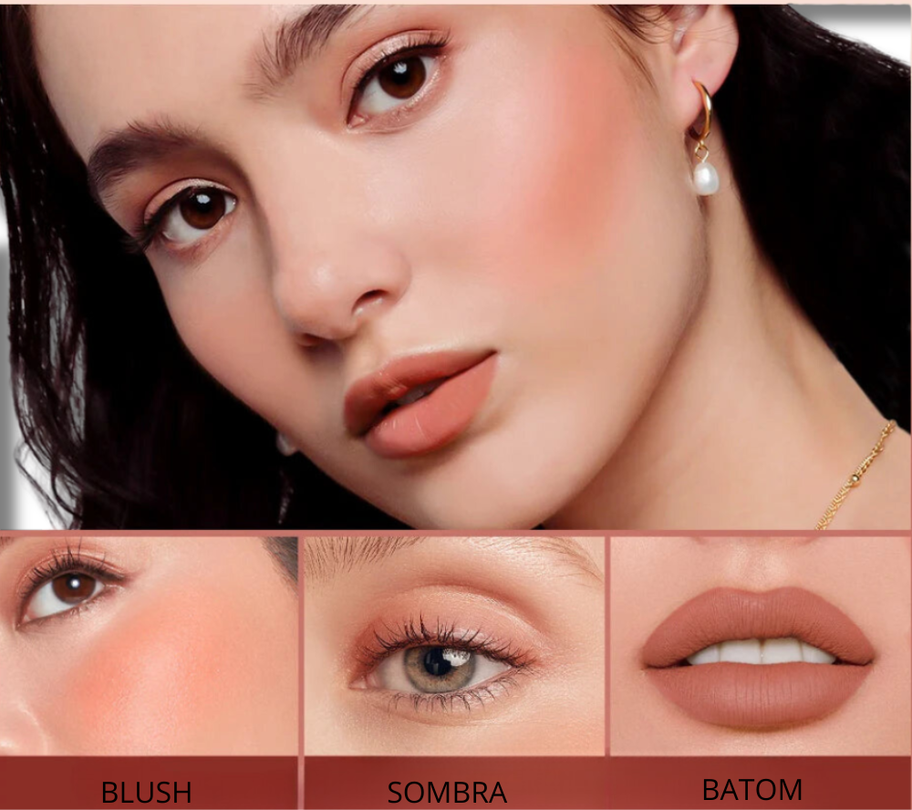 Bastao 3 em 1 para maquiagem, batom, sombra e blush