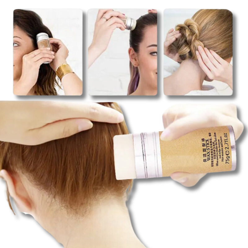 Cera bastão para manter o cabelo no lugar com acabamento profissional